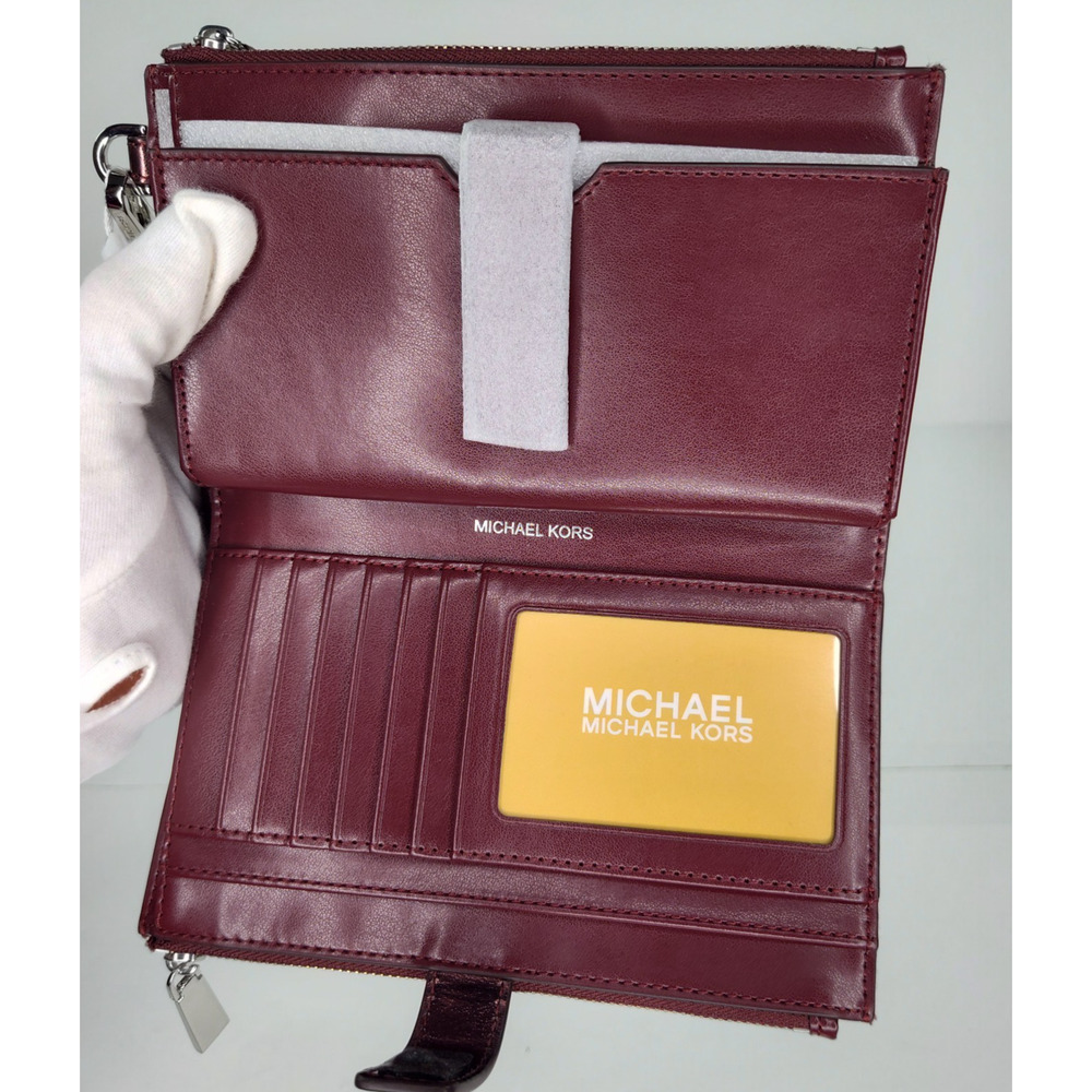 Michael Kors Double Zip Wristlet Wallet-Merlot/Burgundy/Wine-NWT - Picture 4 of 14